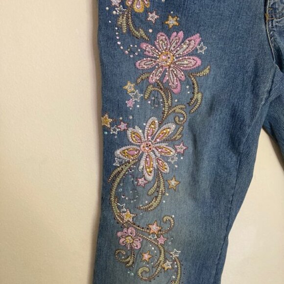 Riders by Lee Embroidered Floral Bootcut Jeans SZ 16M Rhinestone Y2K Western - Picture 2 of 13